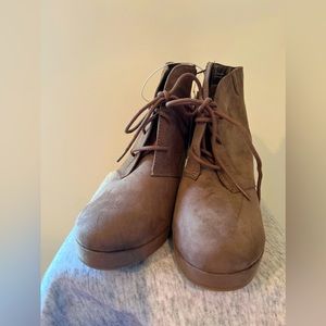 MERONA TAN FAUX SUEDE ANKLE BOOTS